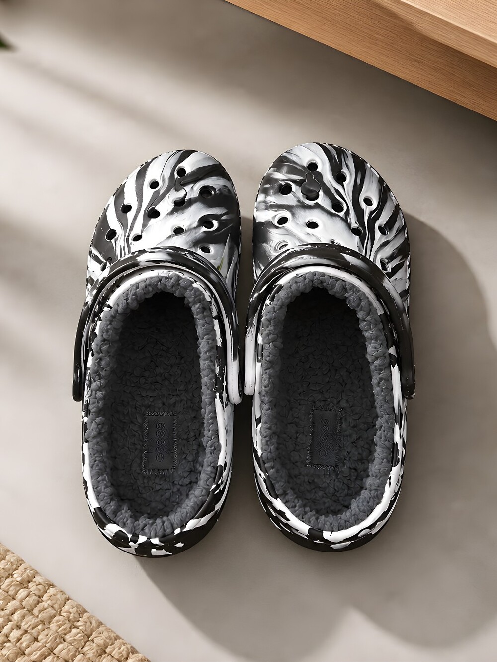 Crocs White / Black Classic Lined Marbled Clog Shoes Unisex